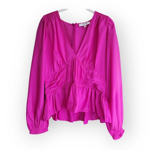 Sea New York Fabiola Silk Habotai Blouse Ruched Smocked Detailing Magenta 10 - Picture 6 of 15